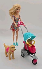 Barbie Strollin Pups Playset Interactive Doll Dog Stroller Toy Mattel