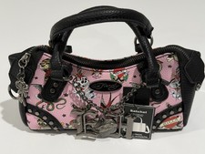 Ed Hardy Top Handles Satchel/Shoulder Bag Skull/Tattoo Print Black/Pink - NWT