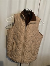 Jane Ashley Women  s Beige Quilted Puffer Vest Full Zip Pockets XL