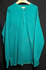 Vtg L.L. Bean Made in USA Two Layer Henley River Drivers Shirt Turquoise Sz XLT