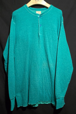 Vtg L.L. Bean Made in USA Two Layer Henley River Drivers Shirt Turquoise Sz XLT
