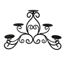 Black Wrought Iron 5-Candle Holder Candelabra Classic Scrollwork Design, Elegant