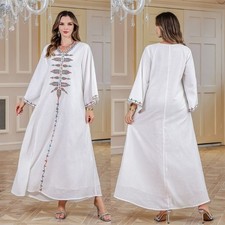 Women Middle Eastern Robe Embroidered Gown Dress Full Length Islamic Kaftan
