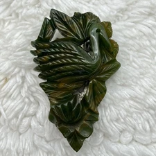 Vintage Carved Green Bakelite Bird Dress Clip Nature Art Deco Style 1.75"