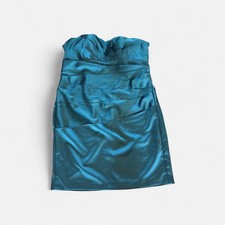 David's Bridal Strapless Bridesmaids Dress Blue Size 18 Satin