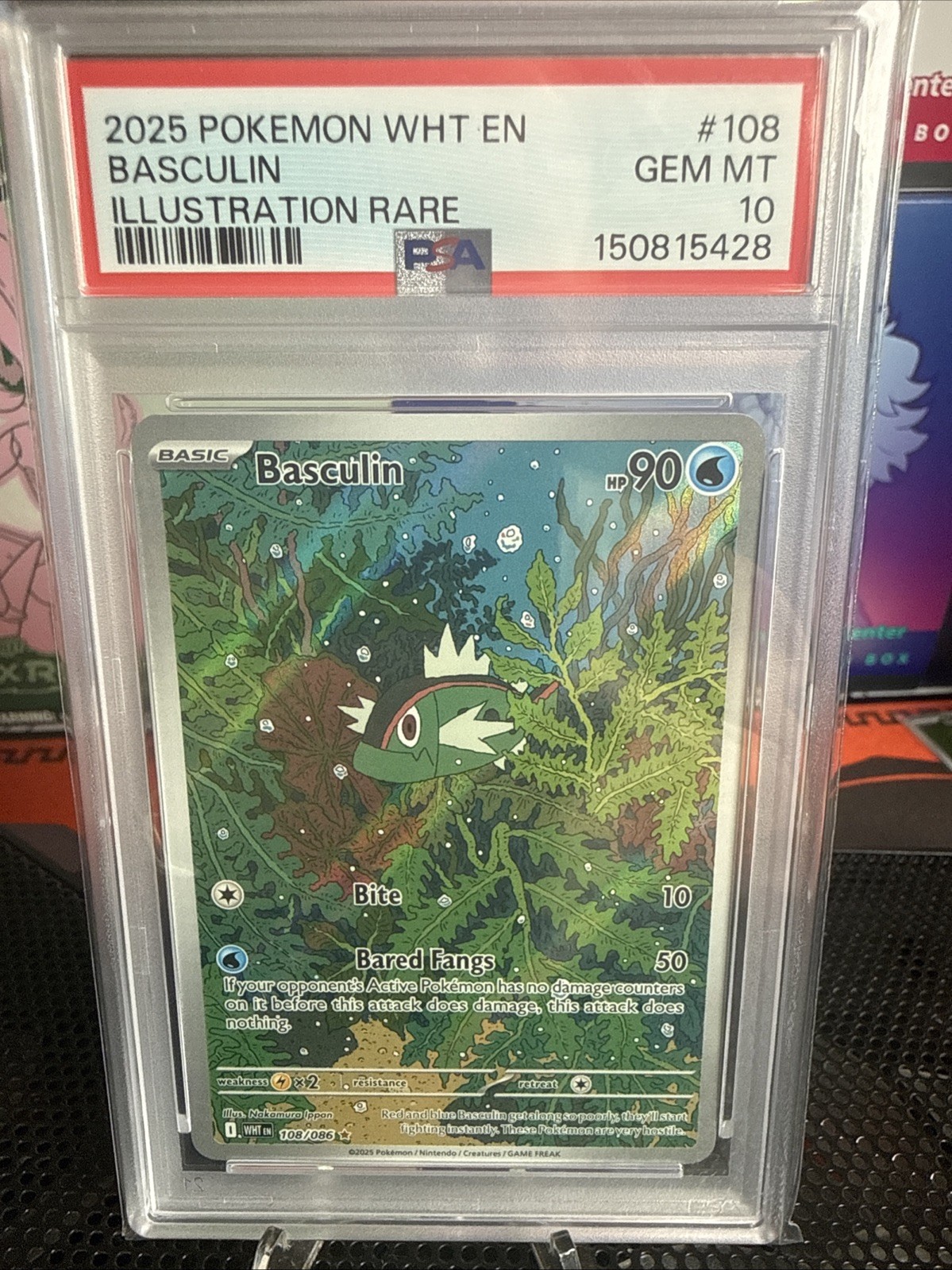 2025 POKEMON WHT EN WHITE FLARE BASCULIN #108 ILLUSTRATION RARE PSA 10 🐦‍🔥
