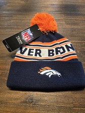 Denver Broncos Text Cuffed Ball Top Winter Beanie Youth OSFM NWT
