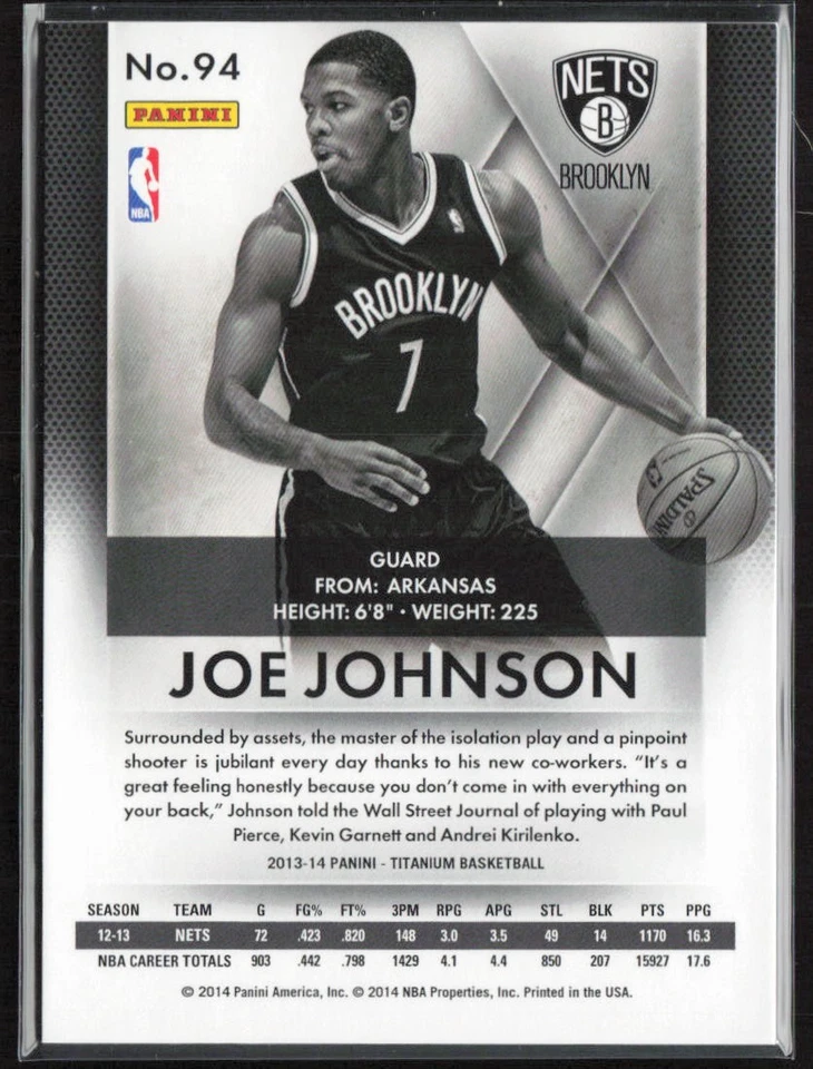 2013-14 Panini Titanium /22 Joe Johnson #94 Brooklyn Nets - Image 2 of 2