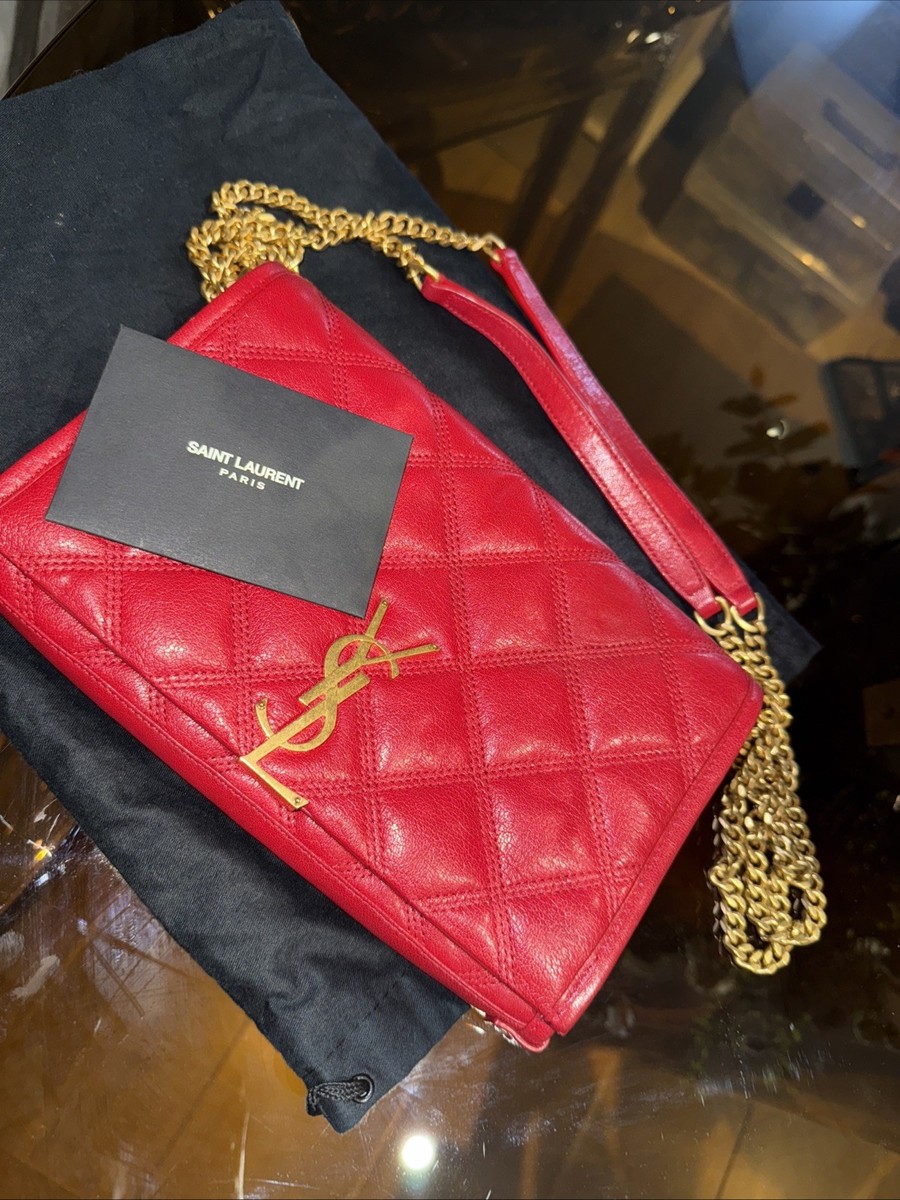 Saint Laurent Paris Becky Leather Chain Shoulder Bag In Red UK