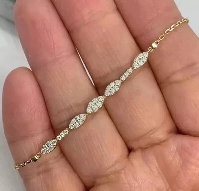 6 kt Rundschliff Laborgefertigt Diamant Damen Kette Armband 14K Gelbgold vergoldet