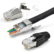 10 Pack Cat7 Cat6A Pass through Shielded RJ45 Connector Modular Network 50 Gold