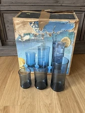 VINTAGE Libbey 24 Pc Glass Tumbler Set BOLERO BLUE Full Set In Box