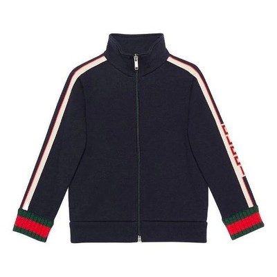 Authentic Gucci  Kid's Navy Blue, Red, Green,   Zip Up Cotton, Sweater  Sz 6