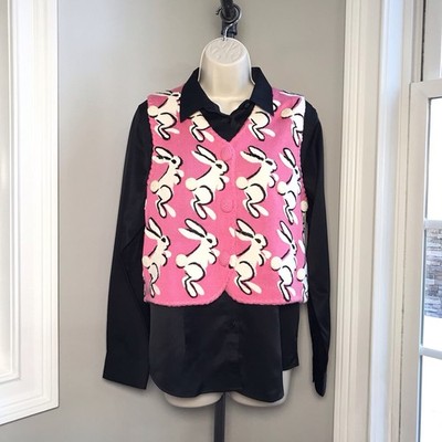 Vintage Michael Simon Retro Bunny Easter Pink Sweater Vest - Women s Large
