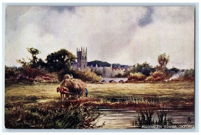 c1910 Barn Hay, Magdalen Tower Oxford Up the River Aquarette Tuck Art Postcard