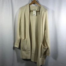 H&M LOGG Sweater Womens XS Cream Alpaca Blend Open Front Cardigan Pockets