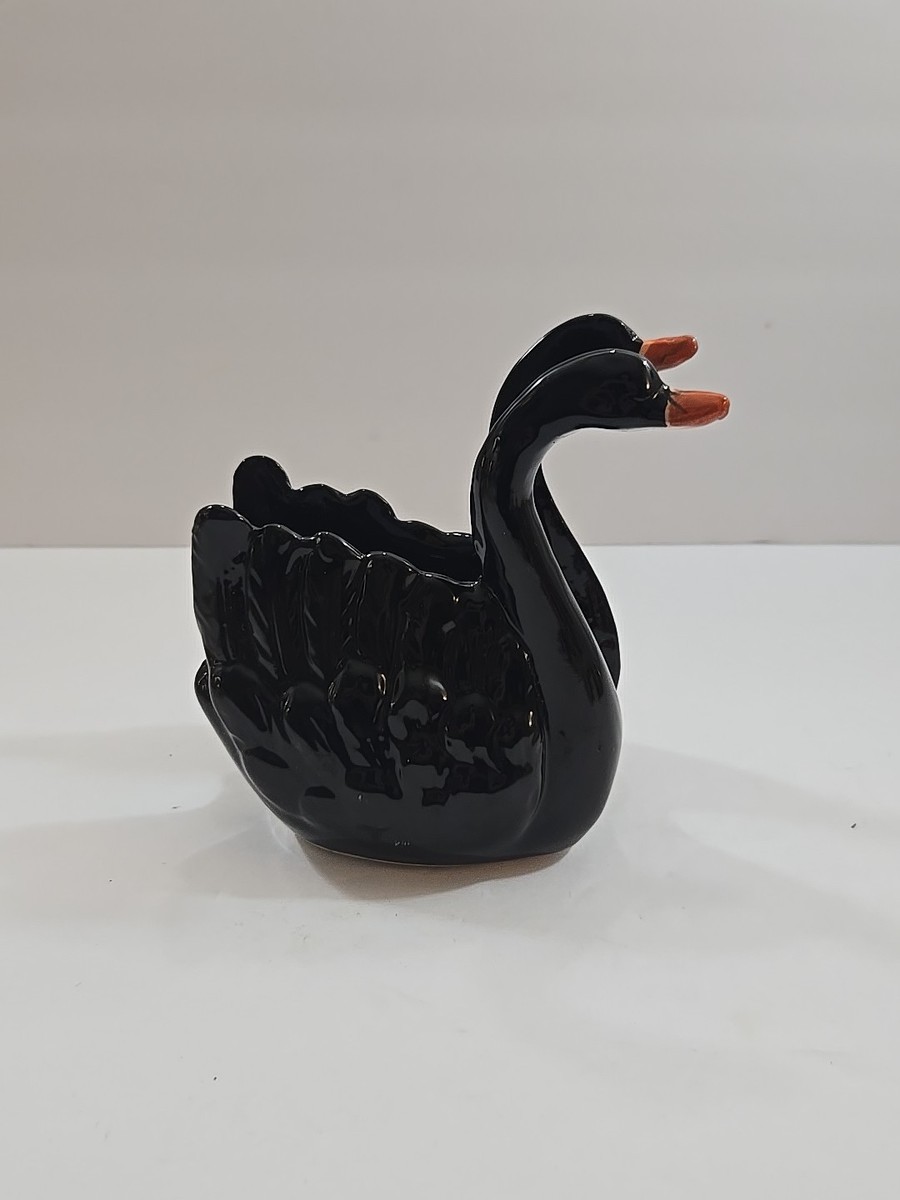 Boston Warehouse Black Ceramic Swans Napkin Holder Vintage Table