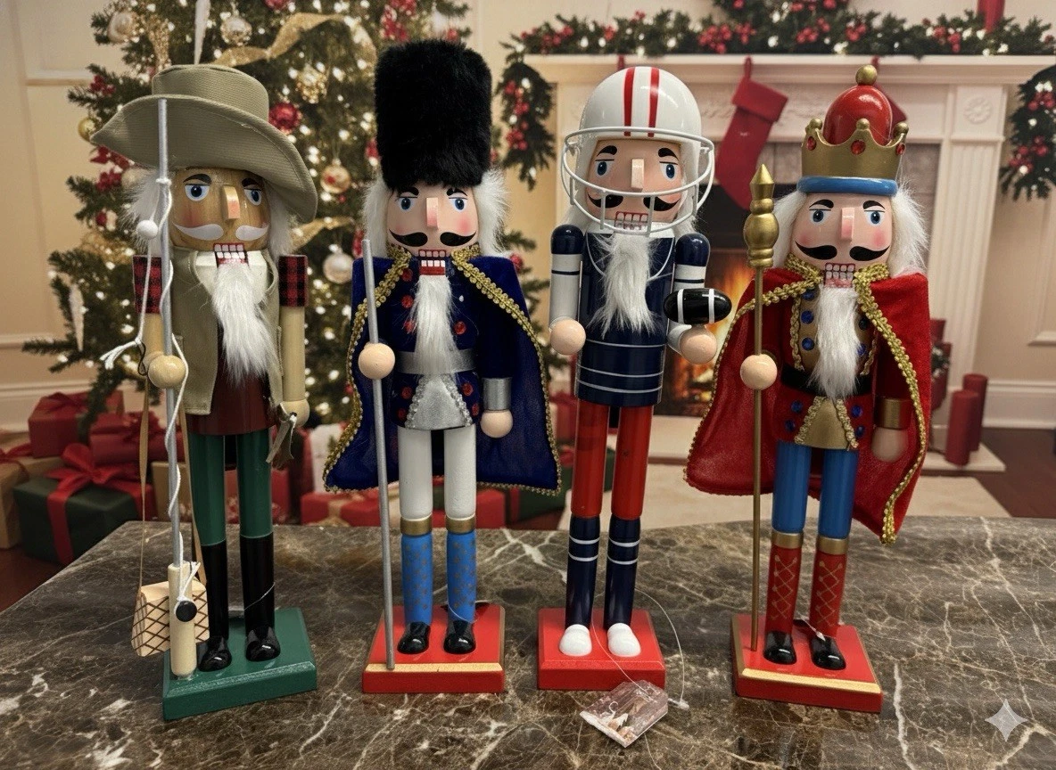 Nutcracker 4Pack /set Of Four 15”Tall Solid Wood Holyday Decorative Collectible