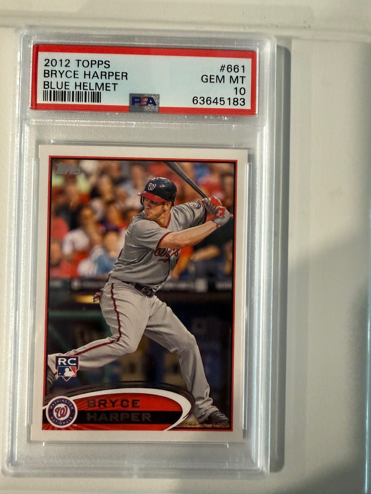 2012 Topps Blue Helmet Leg Up BRYCE HARPER #661 Rookie Card Nationals RC PSA 10