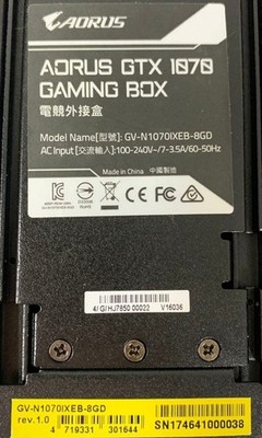 GIGABYTE AORUS GTX 1070 Gaming Box Thunderbolt 3 External GPU dock