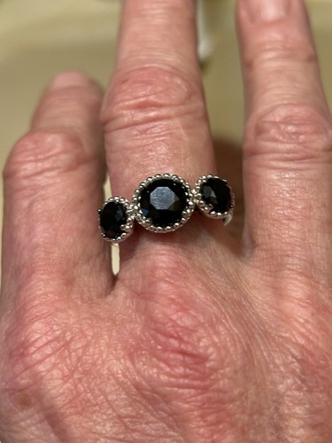 SD Sterling Silver Ring 10 Black Faceted Spinel 3 Stones JAI Style - Picture 12 of 14