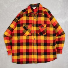 Vintage Wool Checked Shirt Jacket Large Men's 1980s Orange Plaid