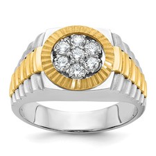 14k Two-tone Gold Textured 1/2 Ct Diamond Cluster Ring Size 10 for Men's