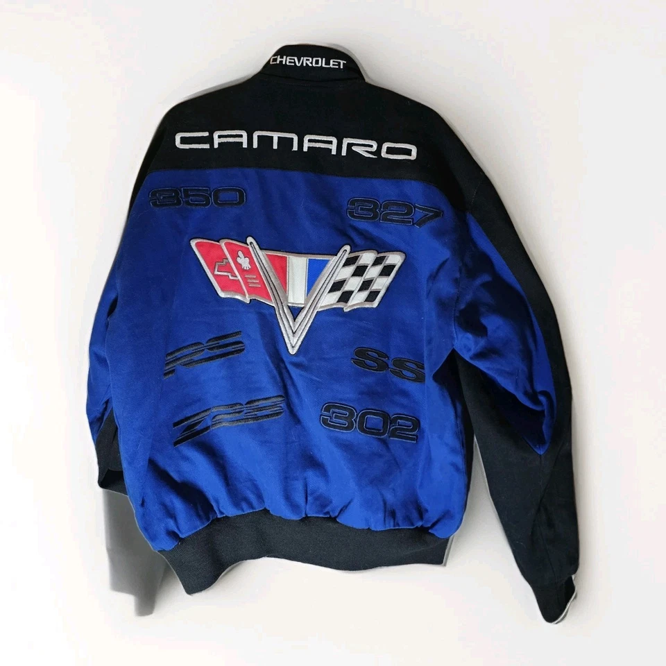 Camaro Black Blue Pit Crew Jacket - GM by RR Designs Chevrolet Racing mens Med - Image 3 of 4