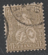 Schweiz: 1863, Mi. Nr. 28, Freimarke: 1 Fr. Sitzende Helvetia. gestpl./used