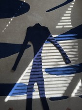 Backless Shape Navy Blue Ribbed Knit Jumpsuit