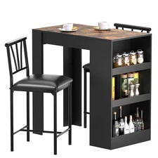 VECELO Small Bar Table and Chairs Tall Kitchen Breakfast Nook with Stools/Din...
