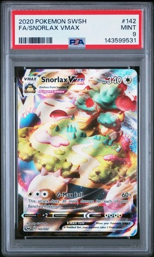 2020 POKEMON SWORD & SHIELD #142 FULL ART/SNORLAX VMAX PSA 9