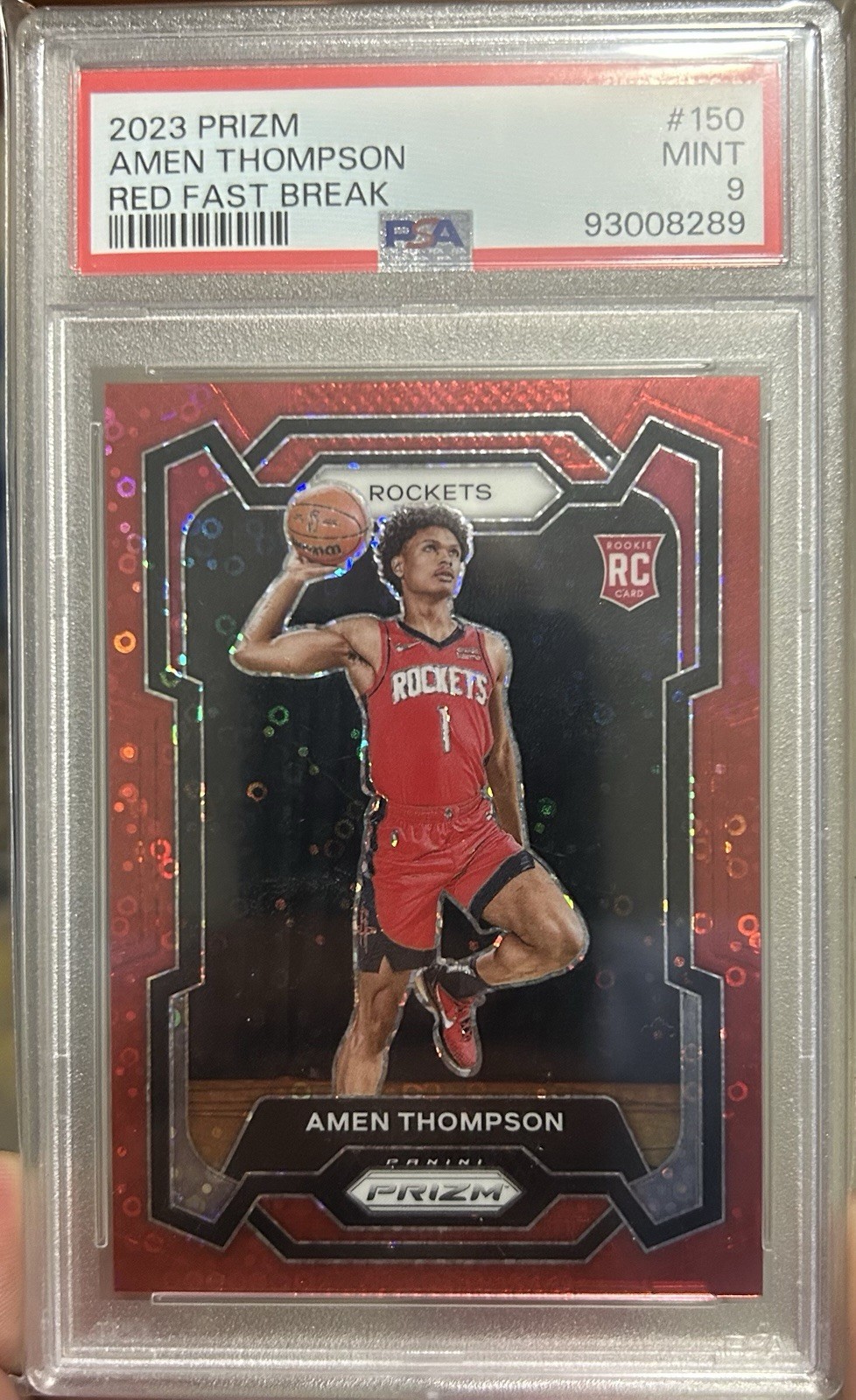 2023-24 Panini Prizm Amen Thompson #150 Red Fast Break Prizm /100 PSA 9!