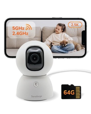 Sensforge 2.5K Indoor Pan-Tilt Dome Security Camera, 360° Coverage, AI White 