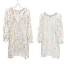 Sundance White Embroidered Boho Tunic Dress Modal Long Sleeve Tassel XXL