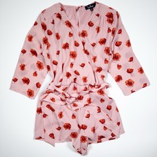 Lulus Pink Floral Wrap Romper Long Sleeve Tie Waist Women’s Small S Spring