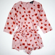 Lulus Pink Floral Wrap Romper Long Sleeve Tie Waist Women’s Small S Spring