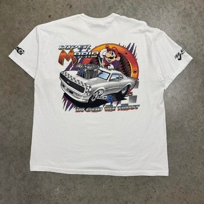 Vintage Y2K Mario Kart T-shirt Car Automotive Mario Camaro White Mens Large