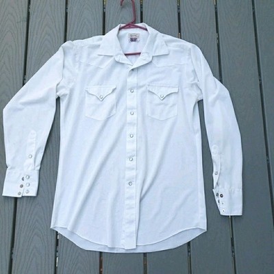 Vintage H bar C Pearl Snap Shirt Mens White (See Through) Western Long Sleeve 
