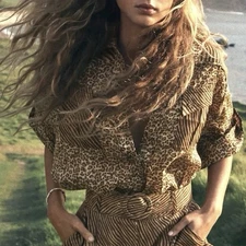 ZIMMERMANN Empire Leopard Safari Size 0 (AU 8-10 US 4-6) CUFFED BLOUSE SHIRT TOP