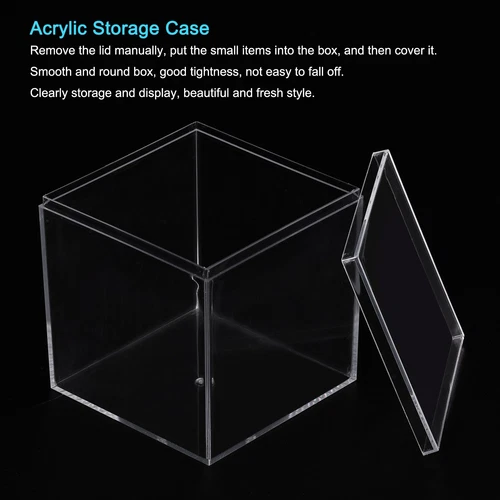2 x Clear Acrylic Plastic Storage Box Square Cube Display w Lid 9.5x9.5x9.5cm - Picture 3 of 6