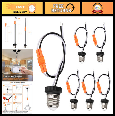 E26 Socket Adapter 6 Pack - Light Bulb Pigtail, Medium Base Recessed Converter