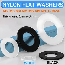 M2 M3 M4 M5 M6 M8 M10 - M24 FORM A METRIC BLACK/WHITE NYLON PLASTIC FLAT WASHERS
