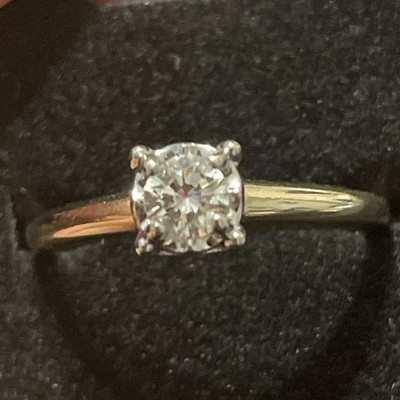 Vtg. 14k Yellow Gold & Palladium 0.12CT Diamond Solitaire Engagement Ring Sz 6.5