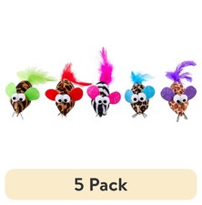NEW Modern 5 Pack Safari Feather Mice Cat Toy, Assorted Colors