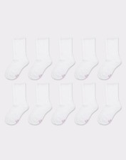 Hanes Girls' White Crew Socks 10-Pack