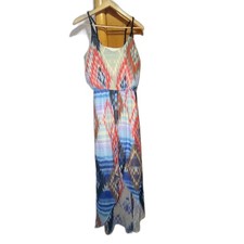 Aztec Geometric Print Womens Medium High Low Maxi Dress Boho Flowy Summer Resort