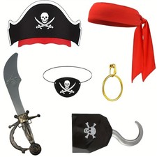 6 Pcs Pirate Accessories Kit for Men with Hat, Bandana  Pirate Eye Patch Cap...