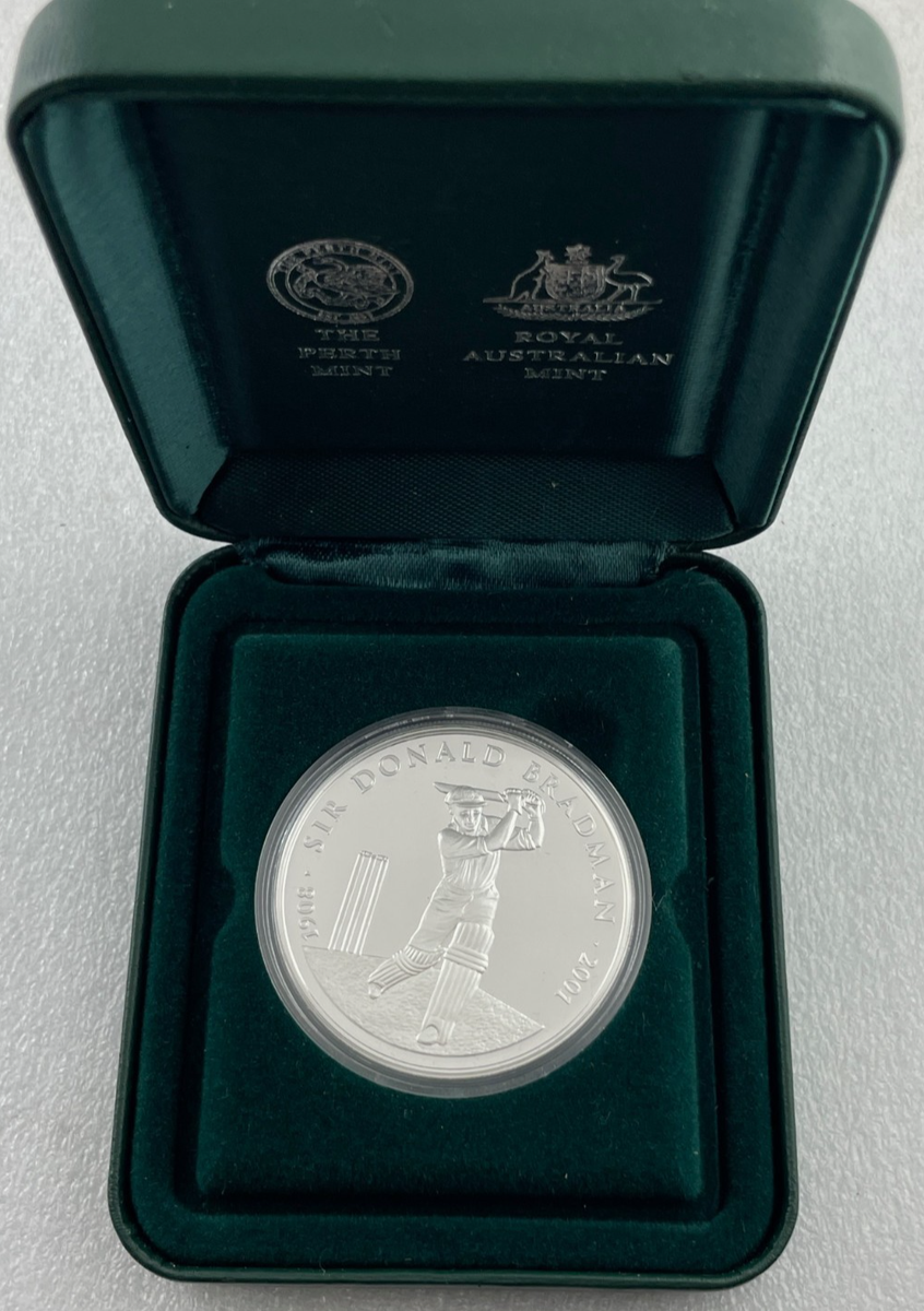 2001 Sir Donald Bradman $5 Proof 99.9% Silver Coin - POPULAR