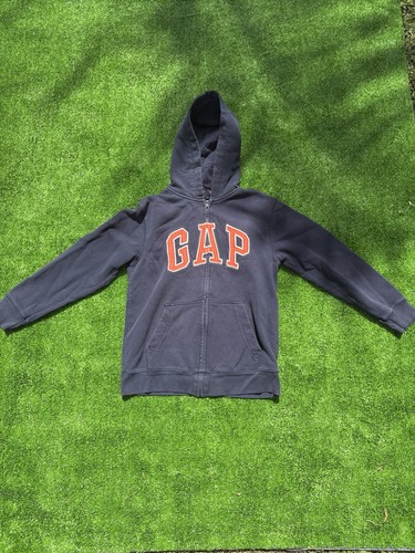 GapKids Boys Navy Full Zip Fleece Hoodie Logo Pockets Long Sleeve Size L 10